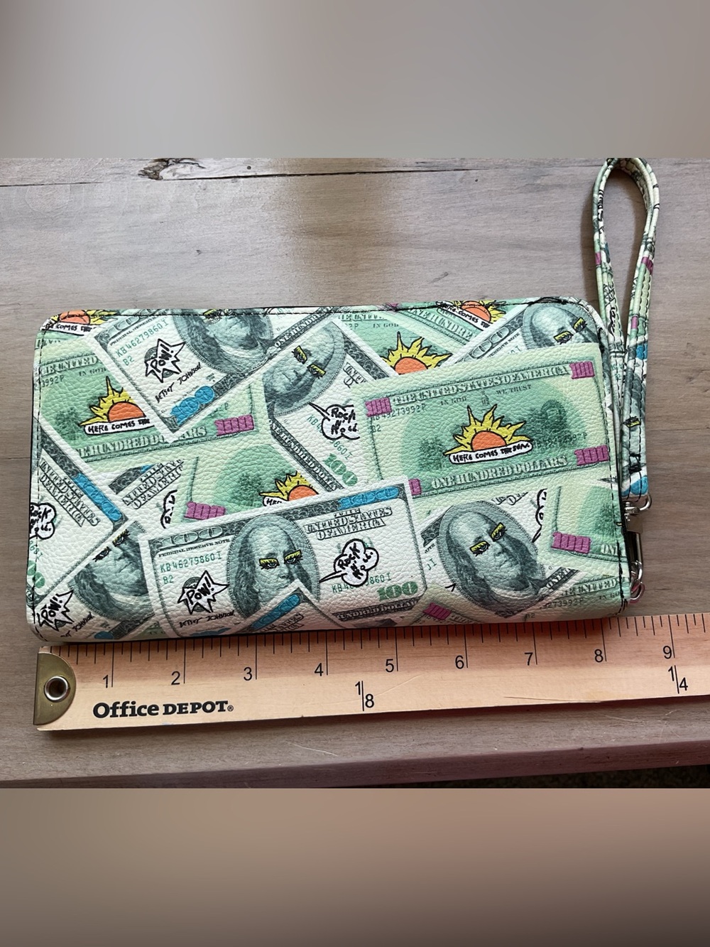 Betsey Johnson Mint Money-Print Zip Wallet with Graphic Accents - Picture 3 of 6
